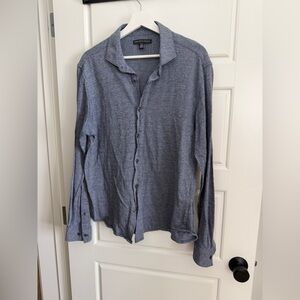 Saks Fifth Avenue 100% Cotton Heathered Blue Long-Sleeve Button-Down Shirt